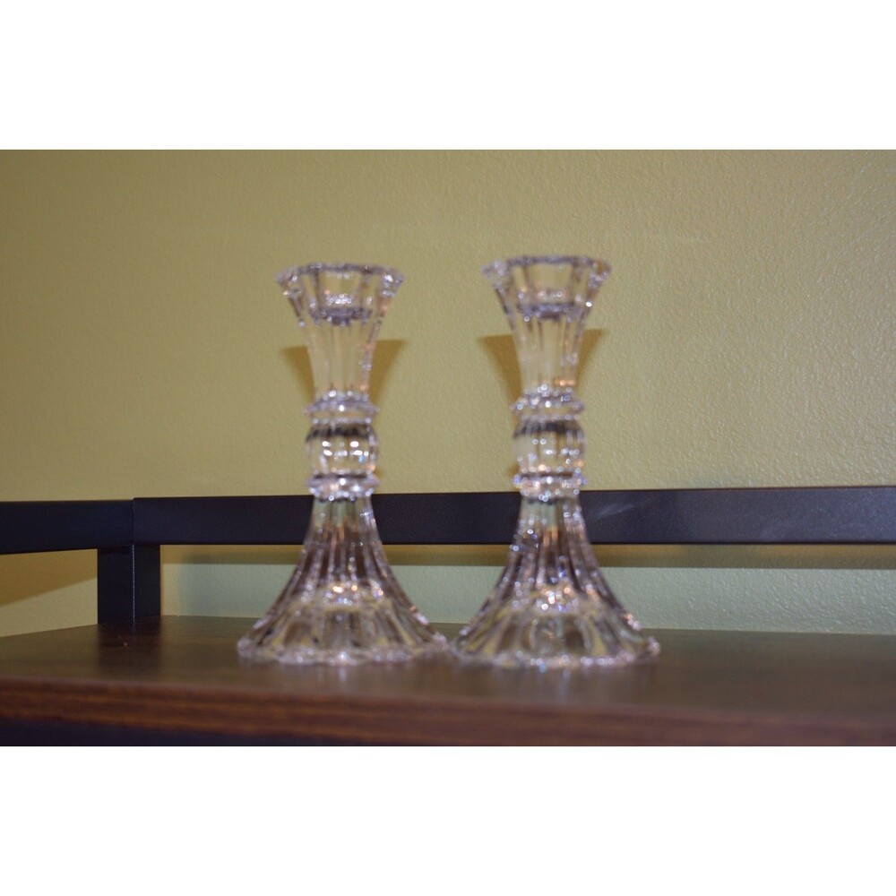 Vintage Mikasa Crystal Glass (set of 2) Candlestick Holder Ribbed Taper Candle